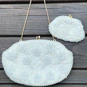 Vintage Off White Richere Beaded Sequin Purse and K. Gimbel Coin Purse